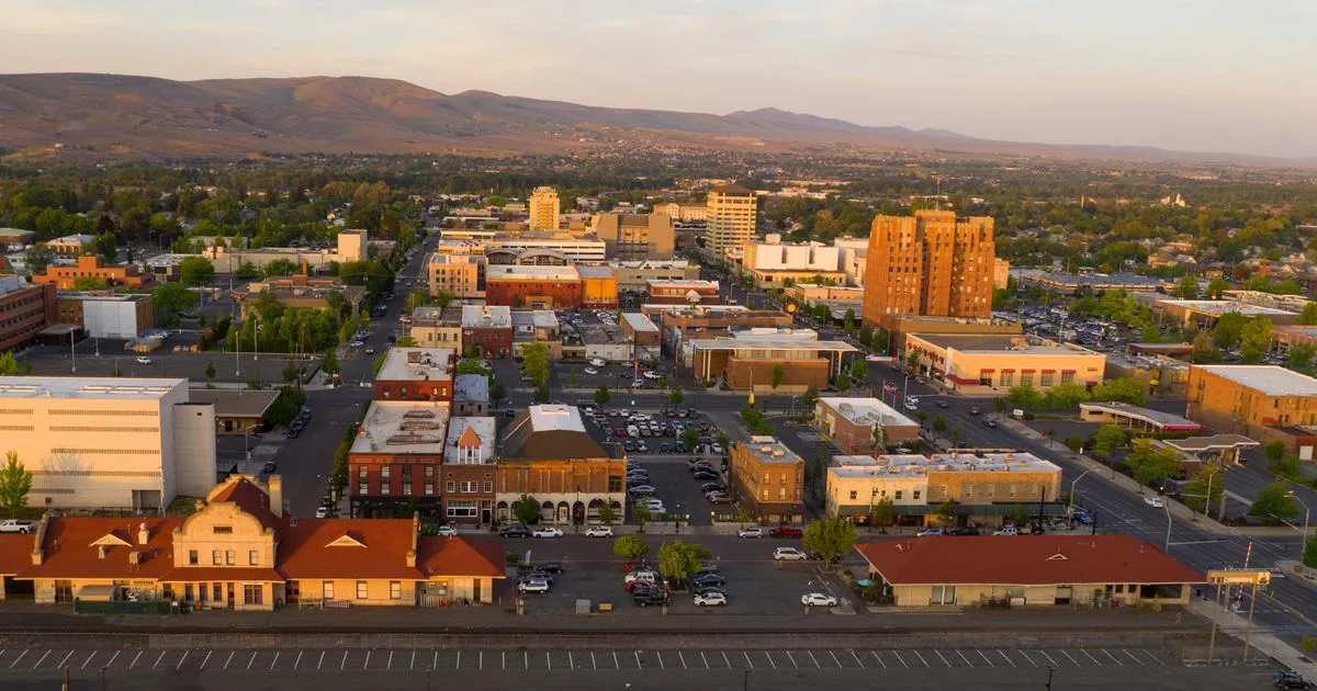 Aerial view of downtown Yakima, Washington and the Yakima Valley